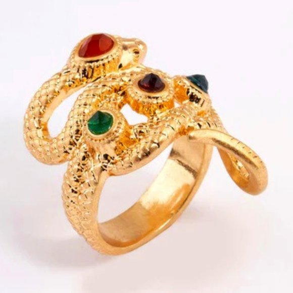 LOVISA SNAKE TEXTURED GOLD/MULTI-COLOR CRYSTALS RING SZ 7**NEW! - Picture 3 of 3